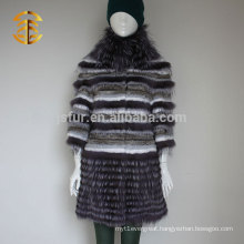 Brand Design Luxuries Style Genuine Silver Fox Fur and Rabbit Fur Stand Collar Winter Fur Coat